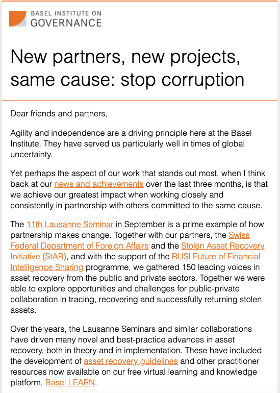 Basel Institute newsletter - October 2021 cover