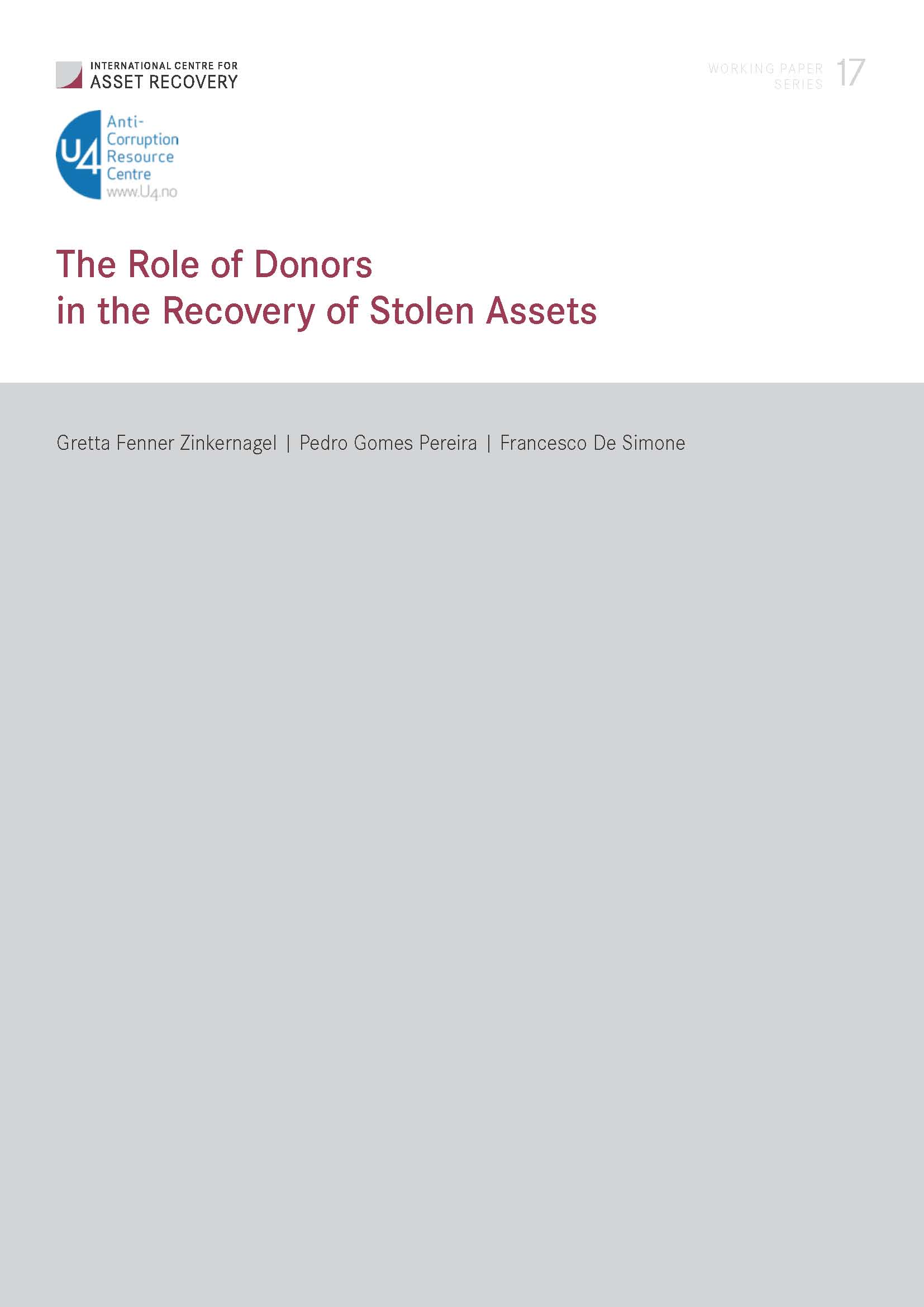 Working Paper 17: The role of donors in the recovery of stolen assets cover