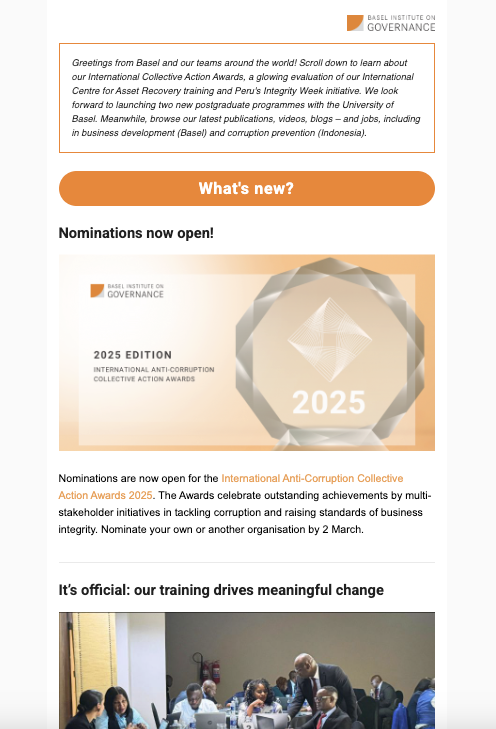 Basel Institute newsletter - January 2025 cover