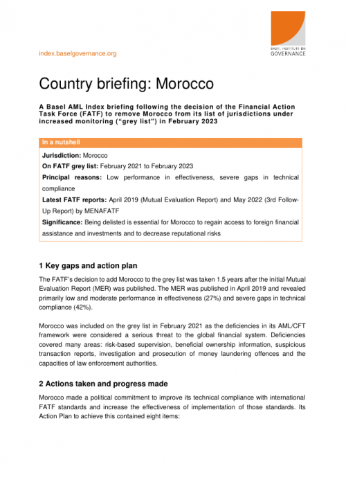 Basel AML Index briefing: Morocco's delisting from the FATF grey list cover