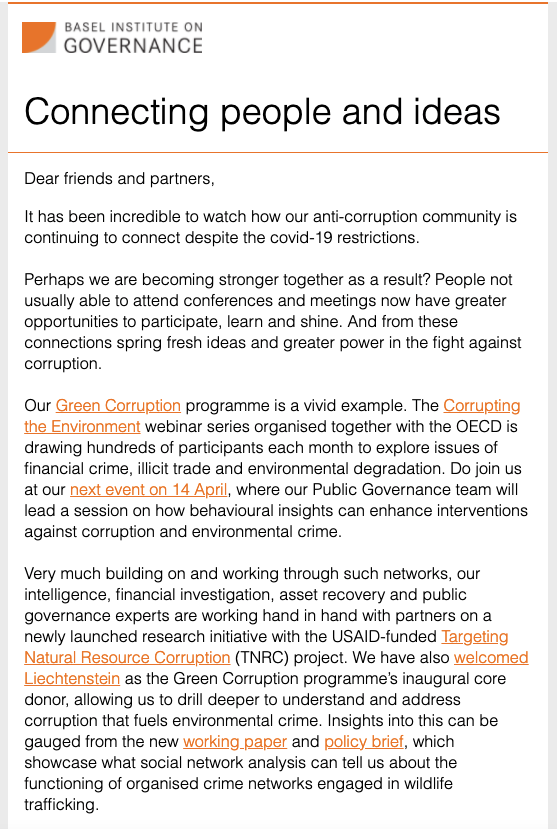 Basel Institute newsletter - March 2021 cover