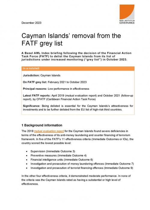 Basel AML Index briefing: Cayman Islands' delisting from the FATF grey list