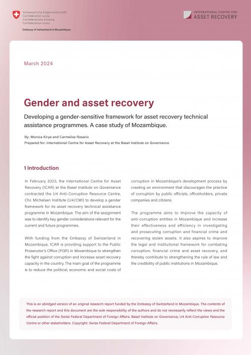 Gender and asset recovery: Developing a gender-sensitive framework for asset recovery technical assistance programmes. A case study of Mozambique cover