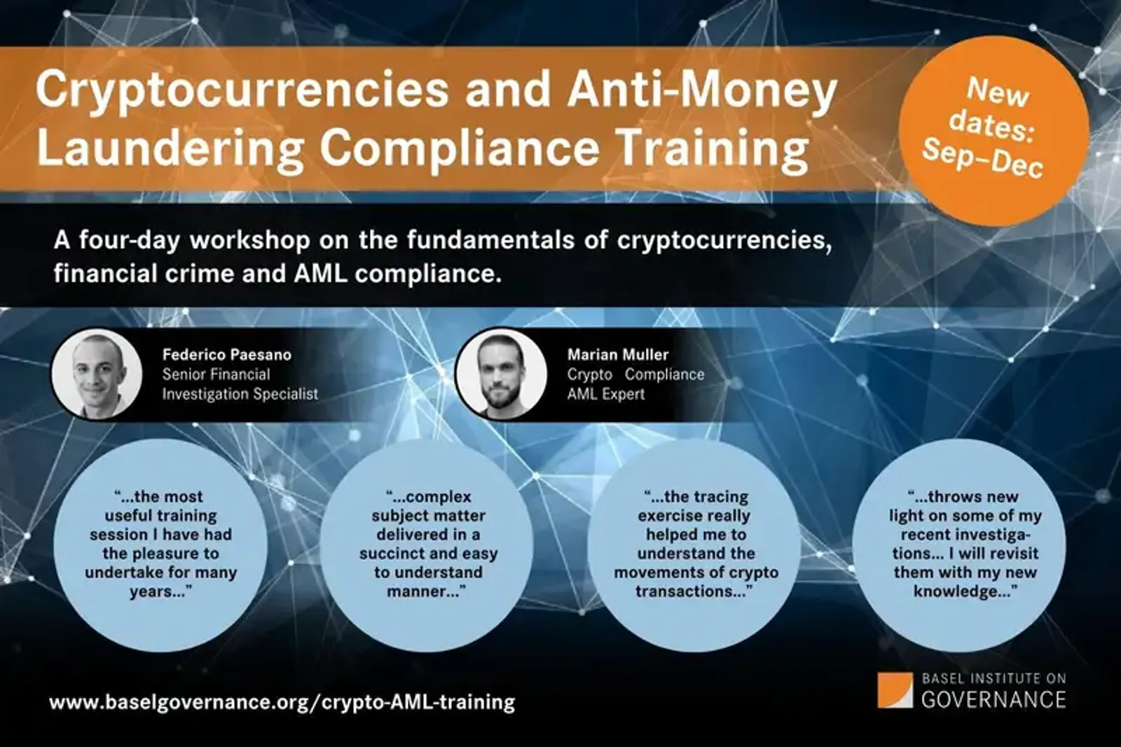 Cryptocurrencies and AML compliance training: 7–10 November