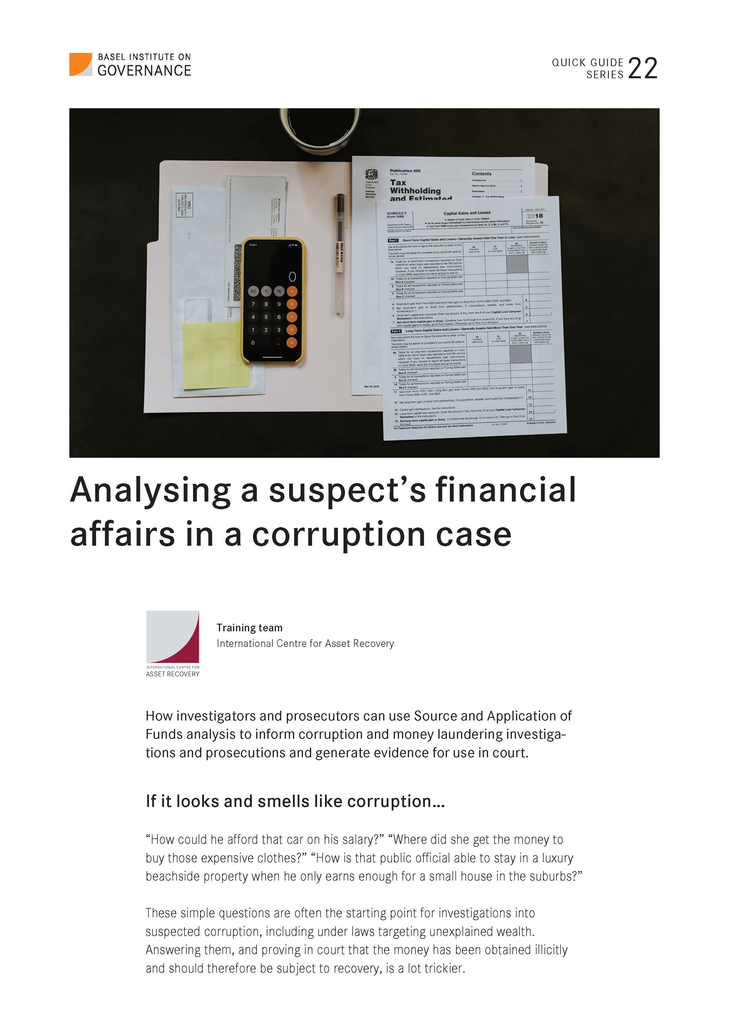 Quick Guide 22: Analysing a suspect’s financial affairs in a corruption case cover