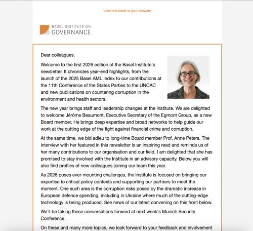 Basel Institute newsletter - February 2026 cover