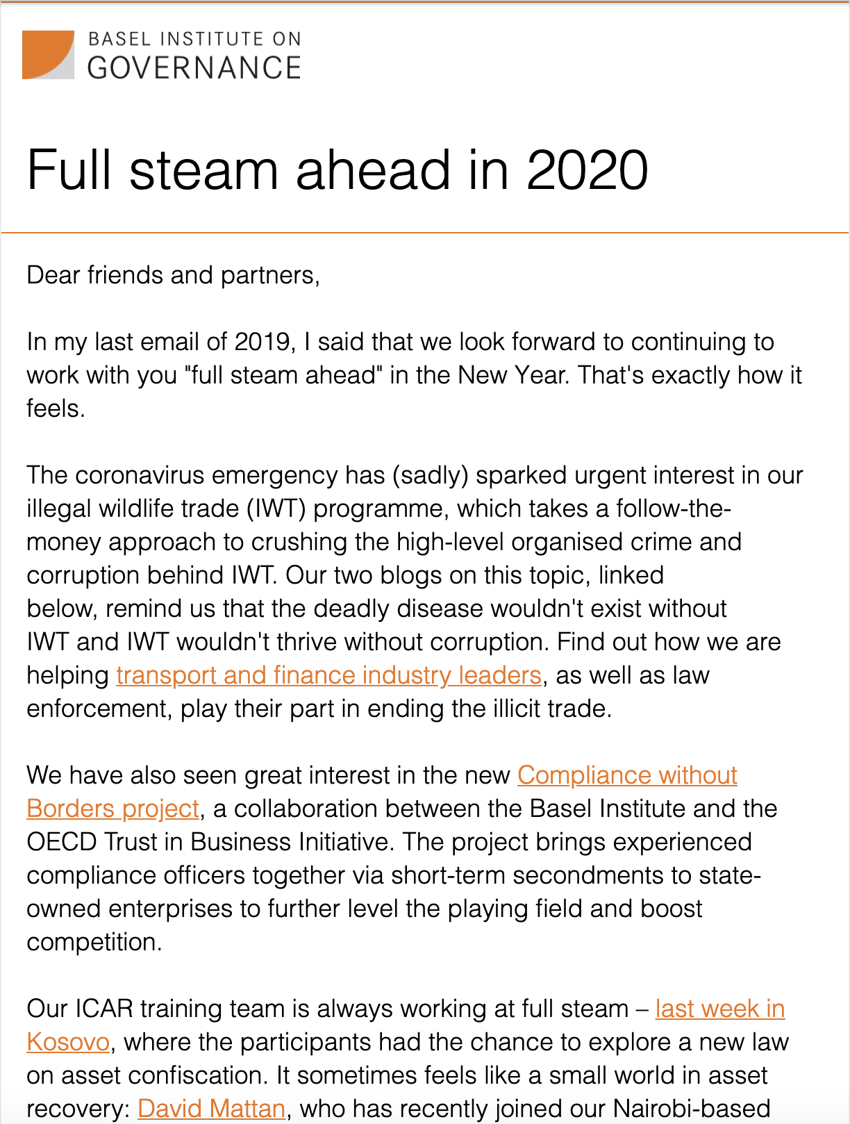 Basel Institute newsletter - February 2020 cover