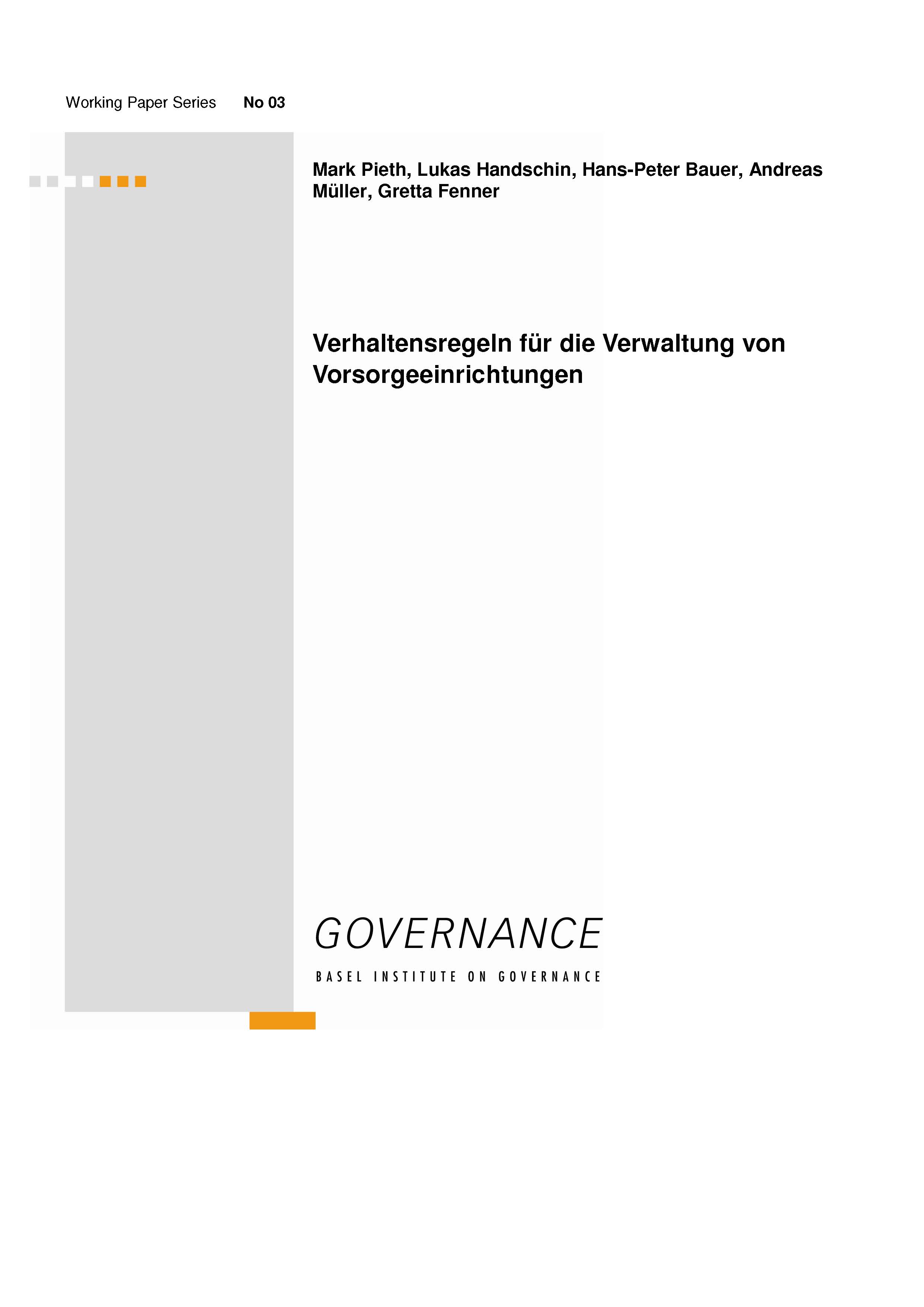 Working Paper 3: Verhaltensregeln für die Verwaltung von Vorsorgeeinrichtungen cover