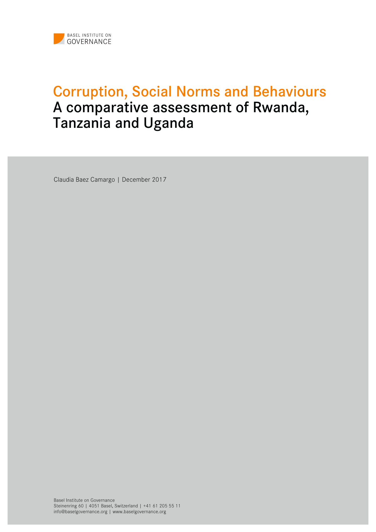 Corruption, social norms and behaviours: a comparative assessment of Rwanda, Tanzania and Uganda cover
