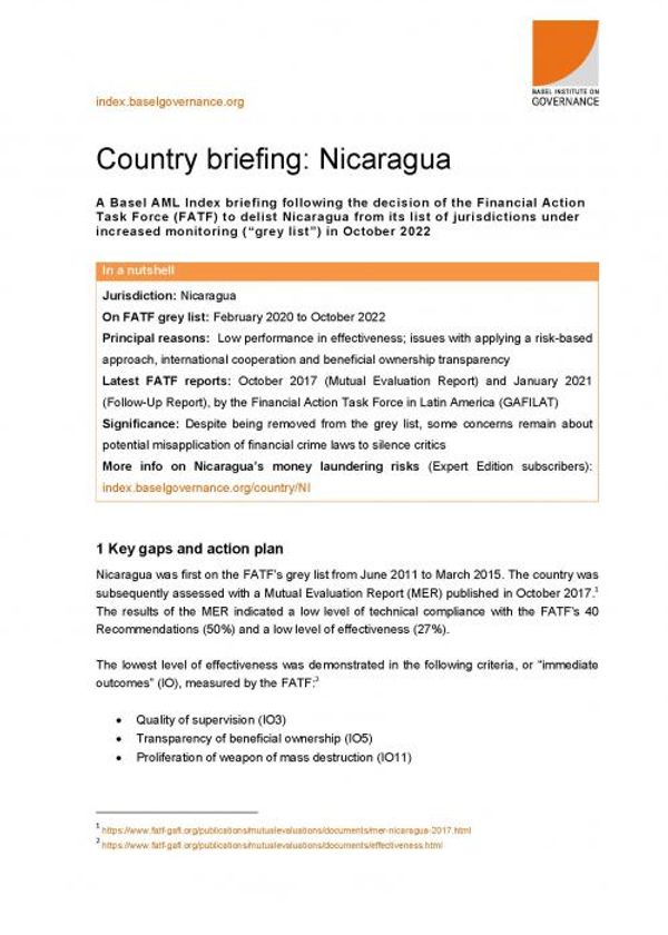 Basel AML Index briefing: Nicaragua's delisting from the FATF grey list