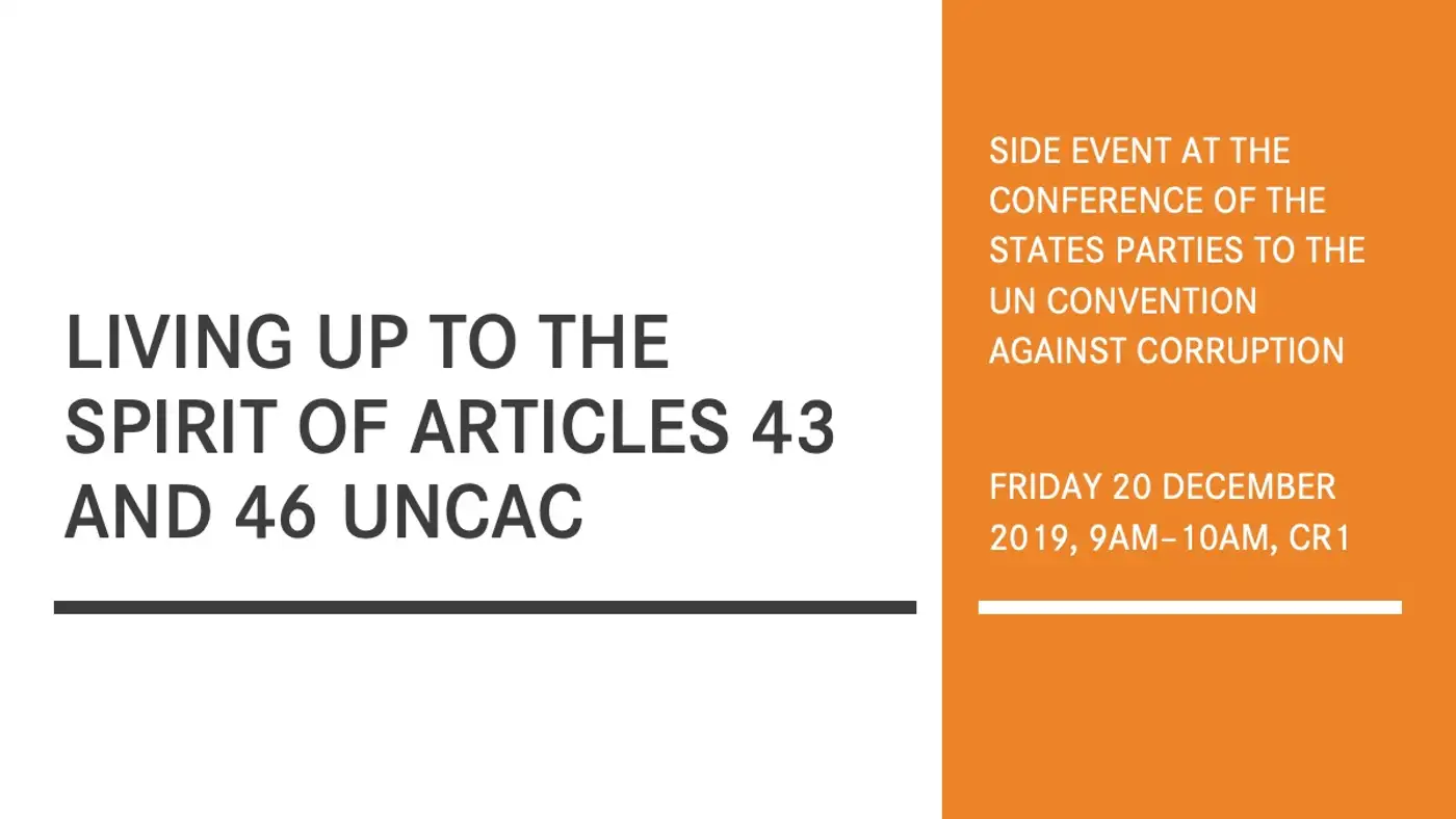 COSP side event: Living up to the spirit of articles 43 and 46 UNCAC 