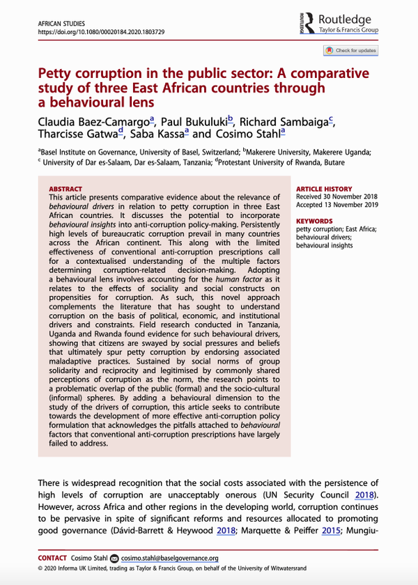 Petty corruption in the public sector: A comparative study of three East African countries through a behavioural lens