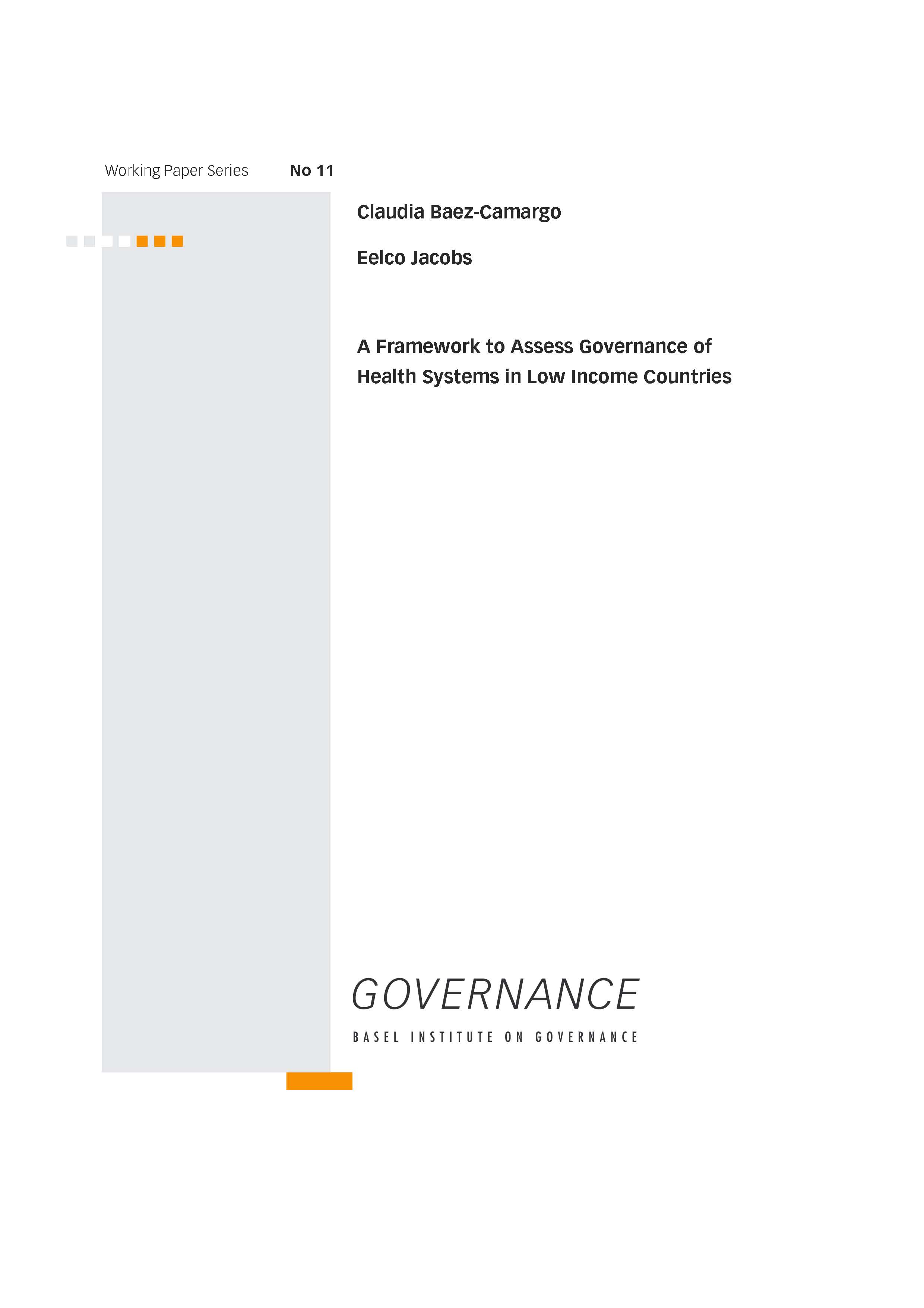 Working Paper 11: A framework to assess governance of health systems in low income countries cover