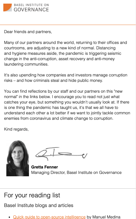 Basel Institute newsletter - July 2020 cover