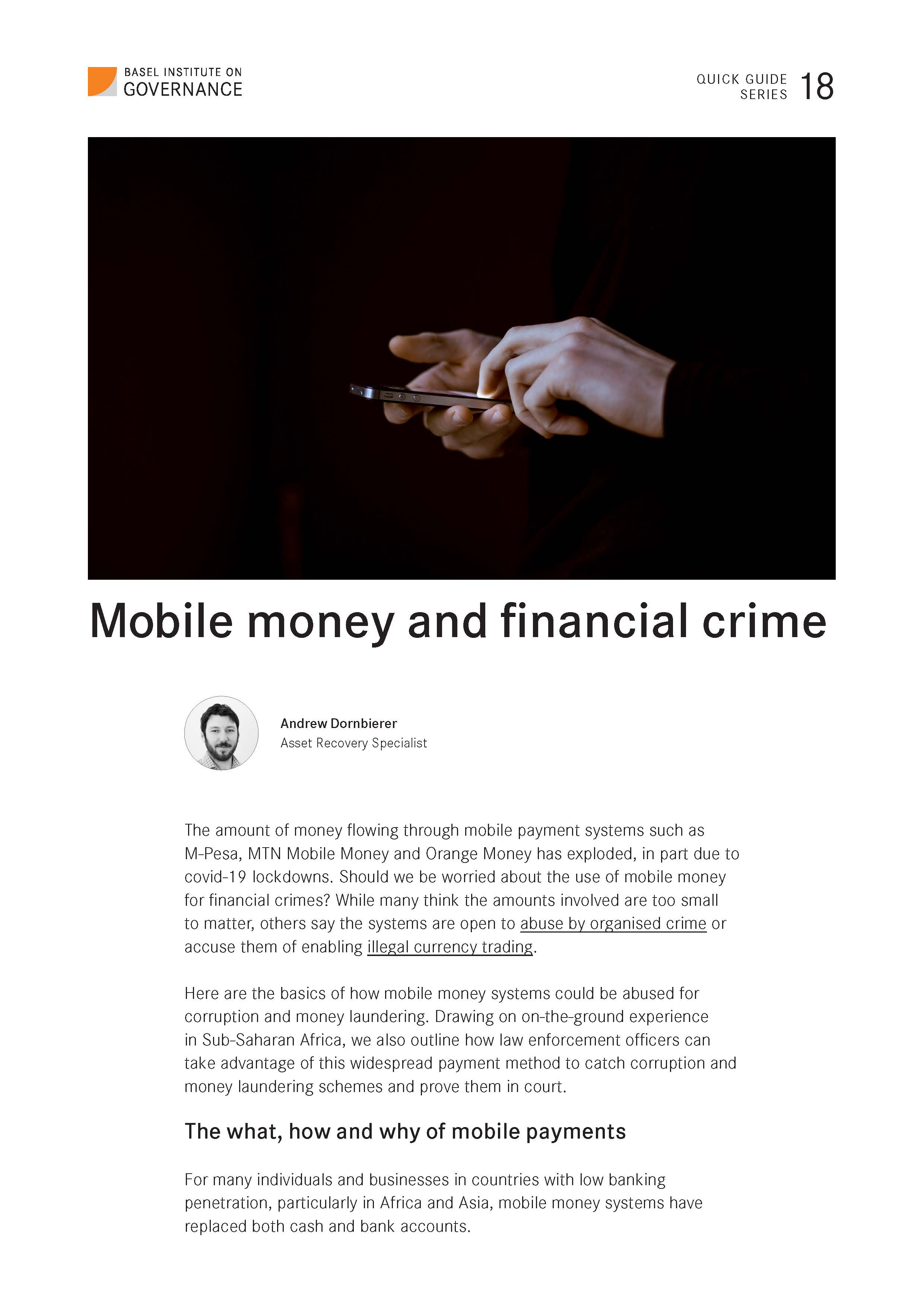 Quick guide 18: Mobile money and financial crime cover