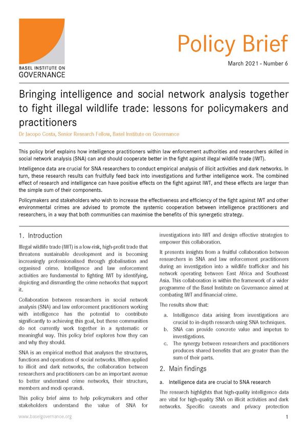 Policy Brief 6: Bringing intelligence and social network analysis together to fight illegal wildlife trade