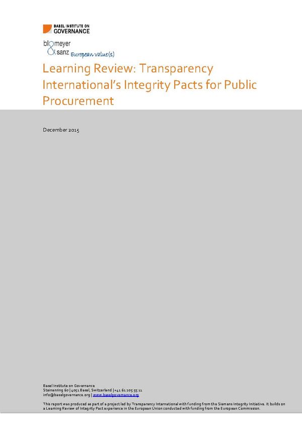 Learning Review: Transparency International's Integrity Pacts for Public Procurement
