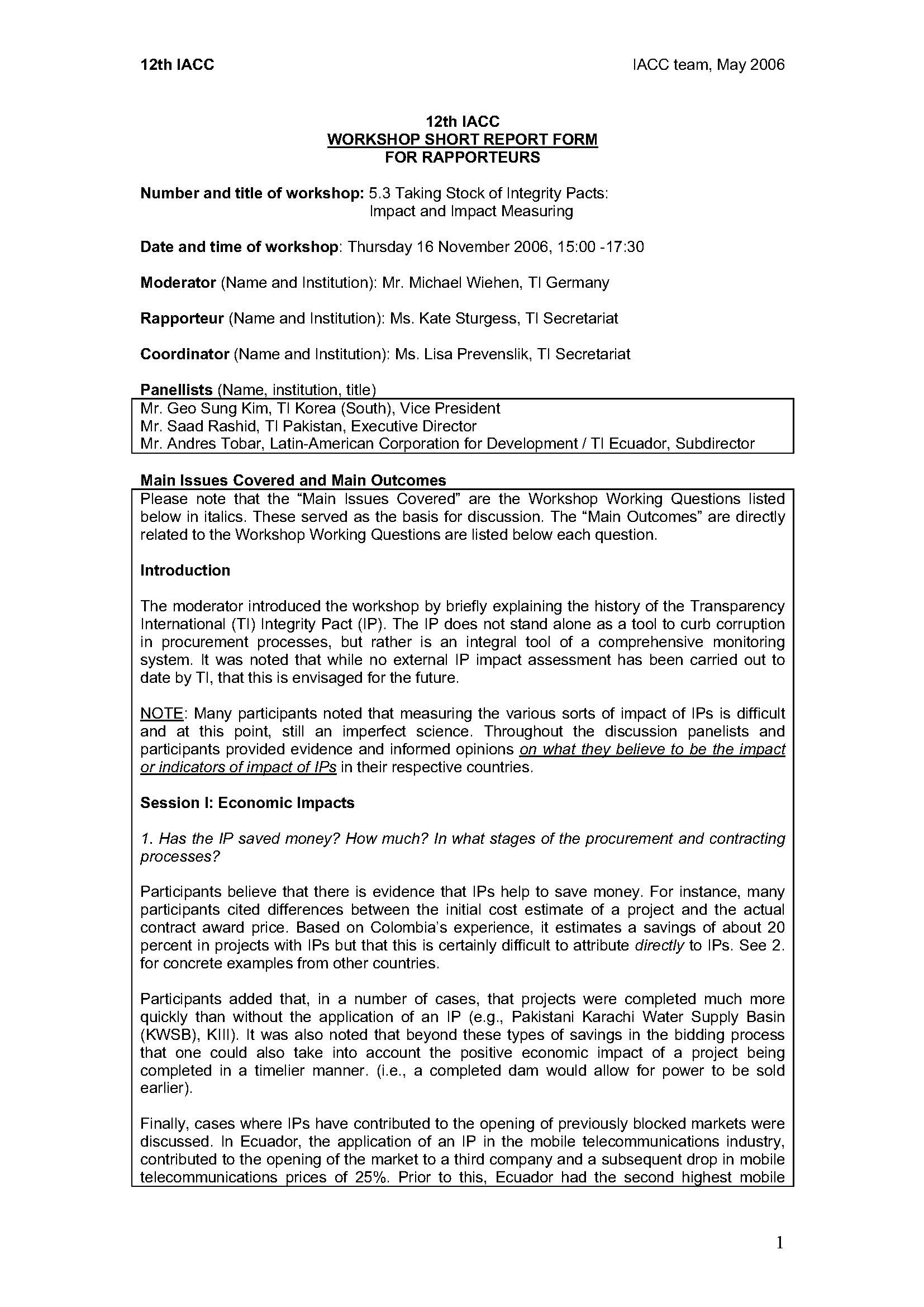 Taking Stock of Integrity Pacts: Impact and Impact Measuring cover
