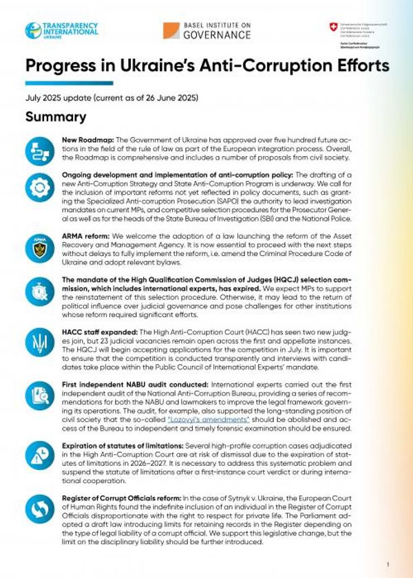 Progress in Ukraine's anti-corruption efforts - July 2025 update
