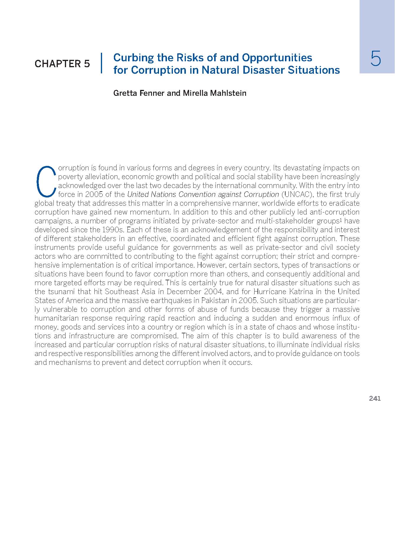 Curbing the risks of and opportunities for corruption in natural disaster situations cover