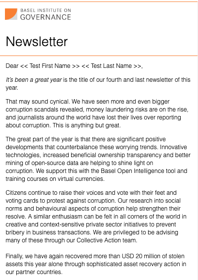 Basel Institute newsletter – December 2018 cover