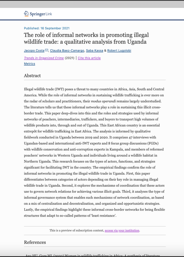 The role of informal networks in promoting illegal wildlife trade: a qualitative analysis from Uganda