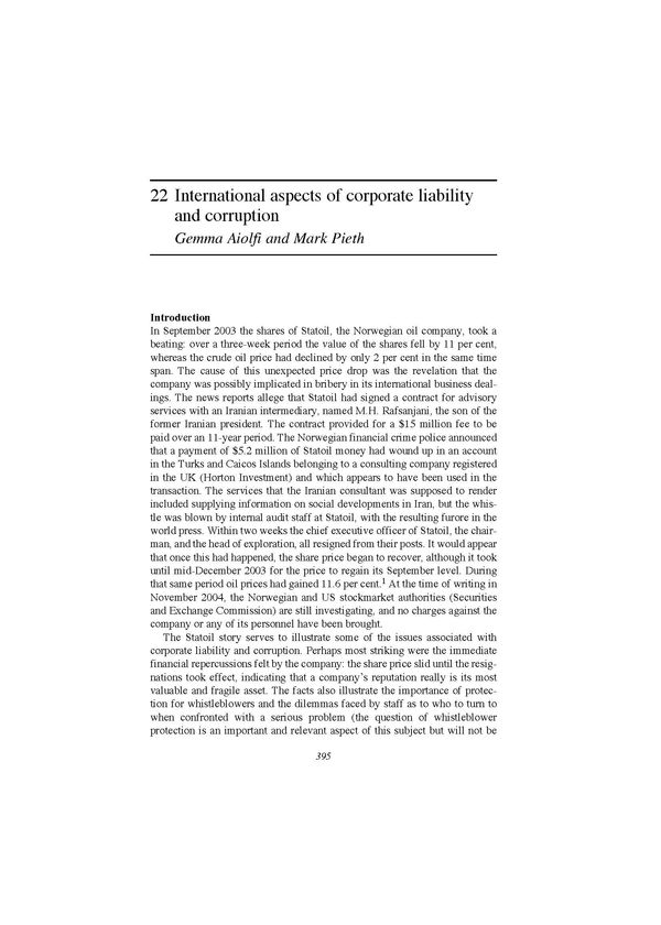 International aspects of corporate liability and corruption