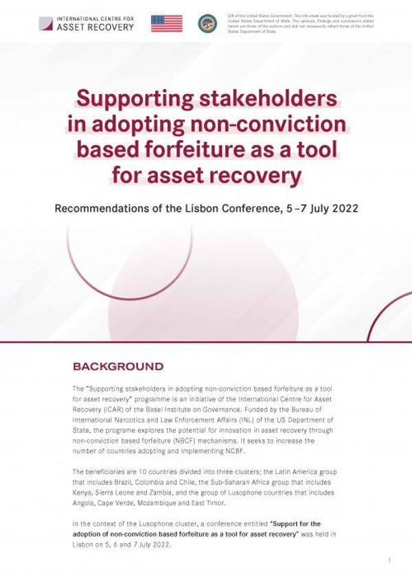 Non-conviction based forfeiture as a tool for asset recovery: Recommendations of the Lisbon Conference, 5 –7 July 2022
