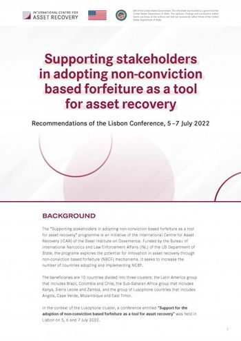Non-conviction based forfeiture as a tool for asset recovery: Recommendations of the Lisbon Conference, 5 –7 July 2022