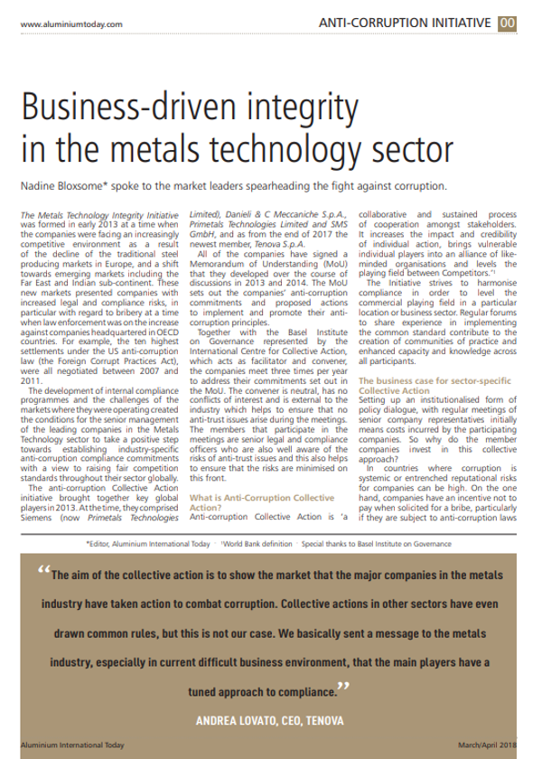 Business-driven Integrity in the Metals Technology Sector