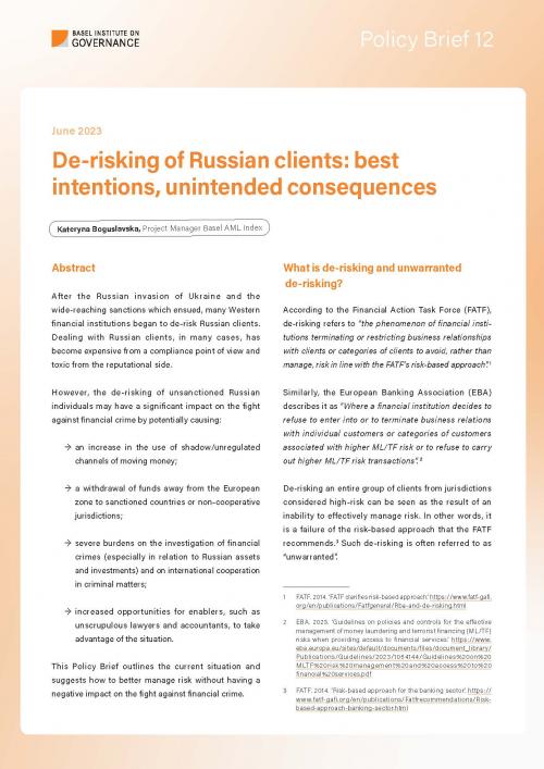 Policy Brief 12: De-risking of Russian clients: best intentions, unintended consequences cover