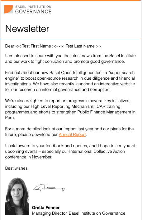 Basel Institute newsletter – August 2018 cover