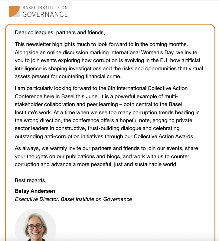 Basel Institute newsletter - March 2026 cover