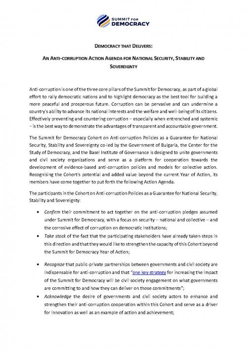 Action Agenda of the Anti-Corruption Policies Cohort of the Summit for Democracy cover
