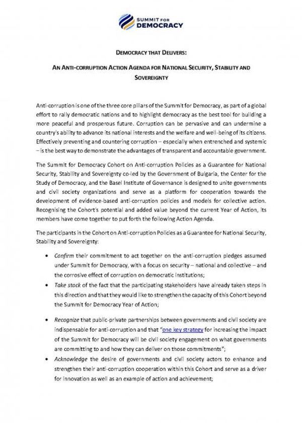 Action Agenda of the Anti-Corruption Policies Cohort of the Summit for Democracy