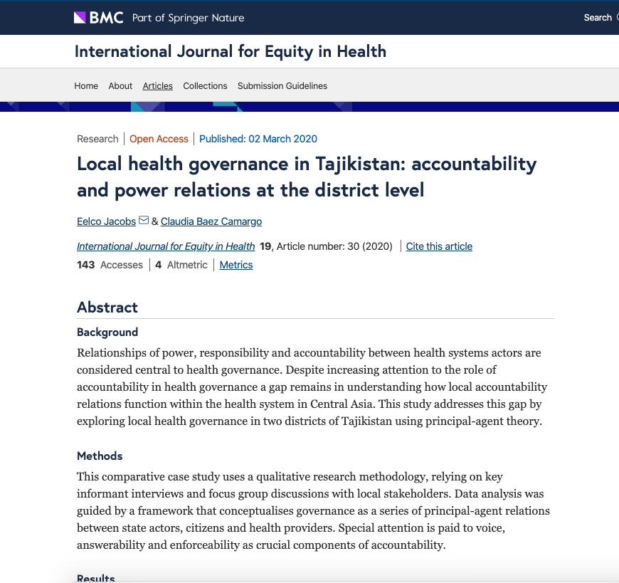 Local health governance in Tajikistan: accountability and power relations at the district level cover
