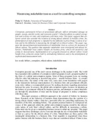 Maximizing stakeholder trust as a tool for controlling corruption