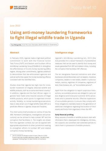 Policy Brief 10: Using anti-money laundering frameworks to fight illegal wildlife trade in Uganda