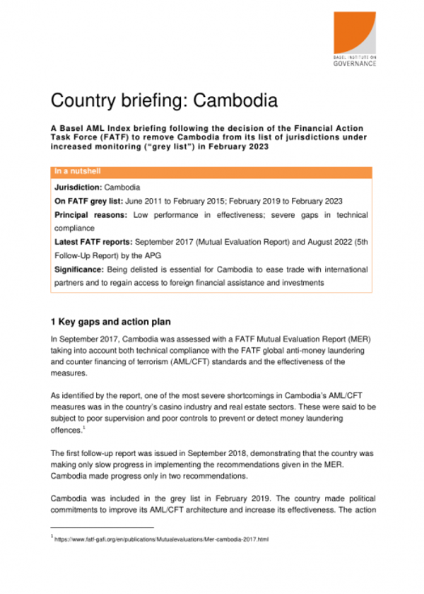 Basel AML Index briefing: Cambodia's delisting from the FATF grey list