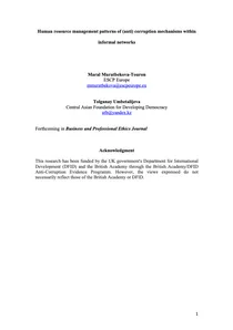 Human resource management patterns of (anti) corruption mechanisms within informal networks