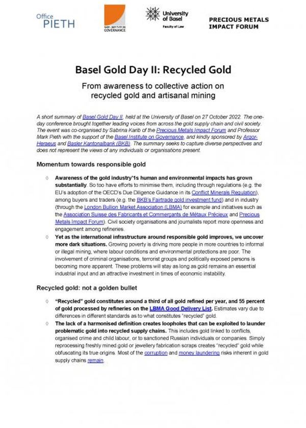 Basel Gold Day II: Recycled Gold – From awareness to collective action on recycled gold and artisanal mining