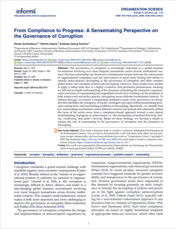 From Compliance to Progress: A Sensemaking Perspective on the Governance of Corruption