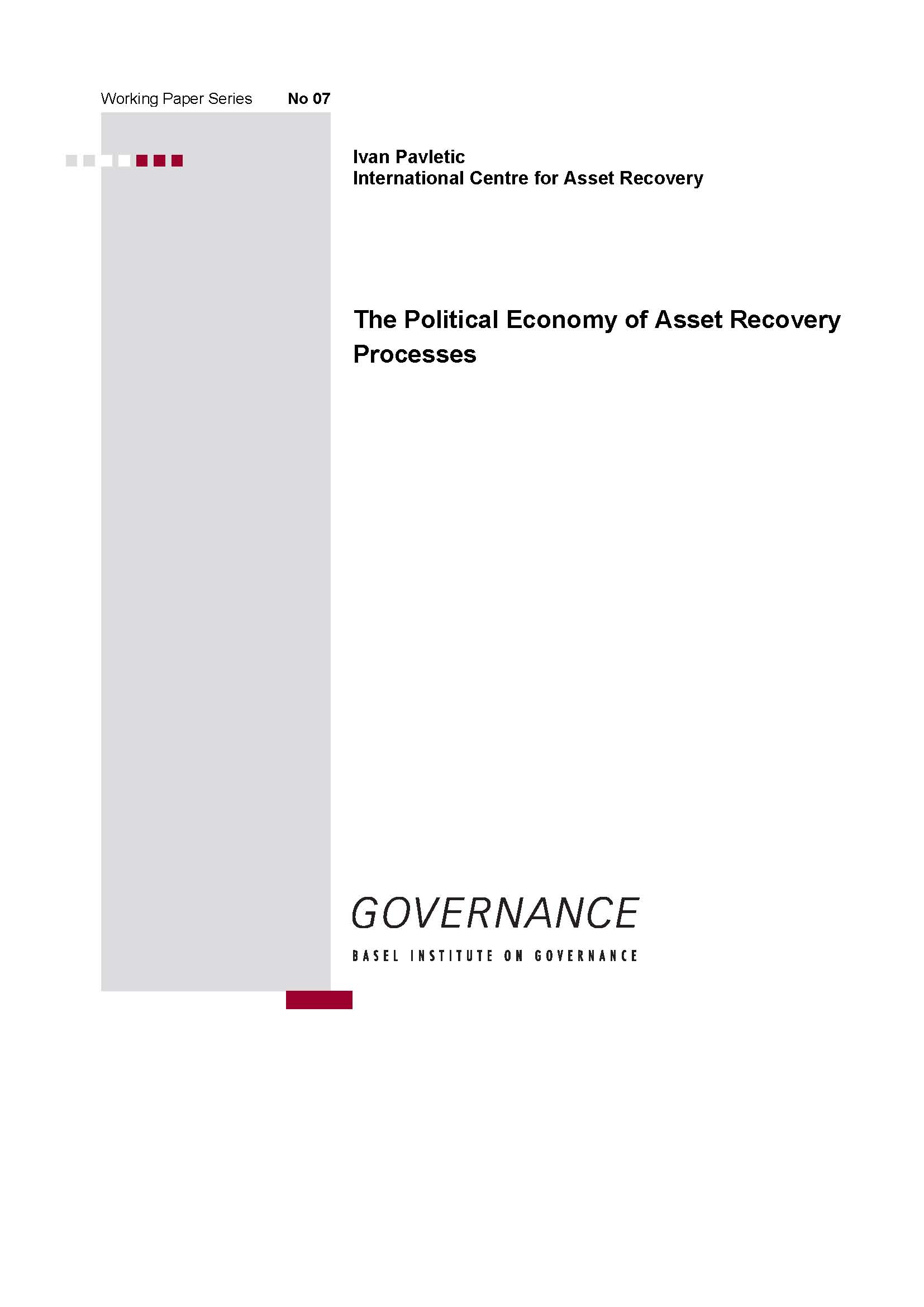 Working Paper 7: The political economy of asset recovery processes cover