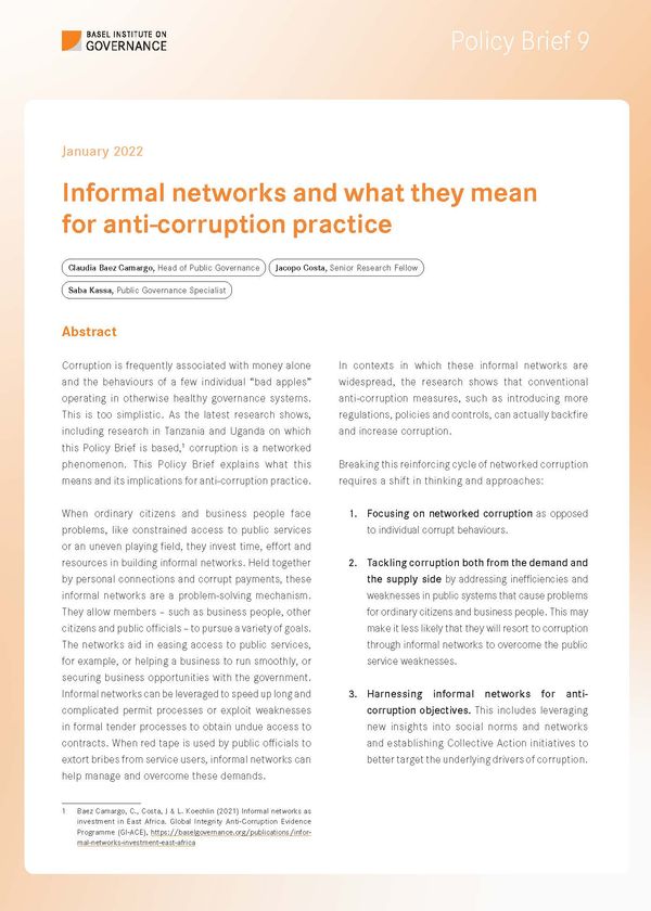 Policy Brief 9: Informal networks and what they mean for anti-corruption practice