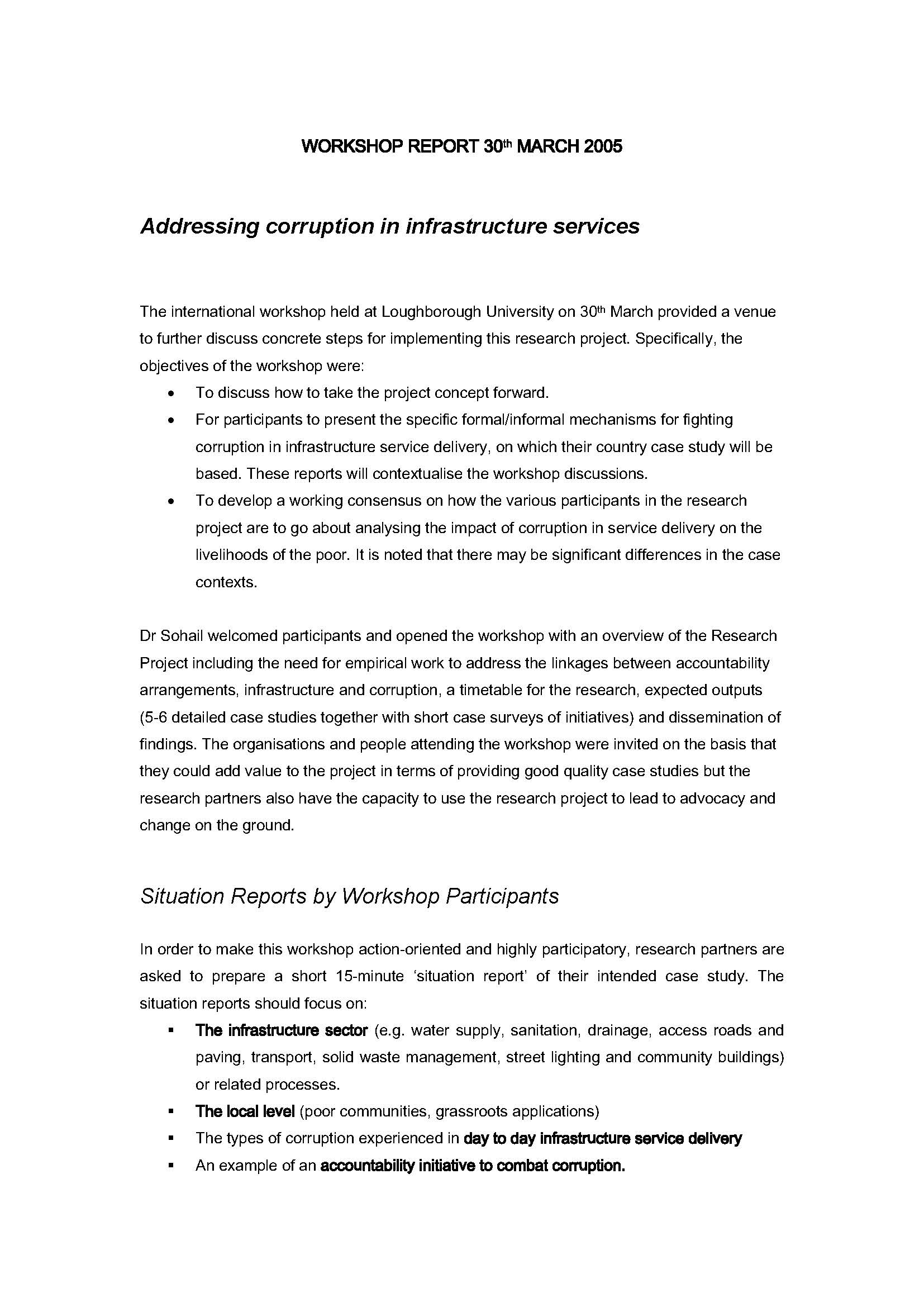 Addressing corruption in infrastructure services – workshop report cover