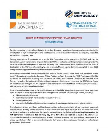 Recommendations of the International Cooperation for Anti-Corruption Cohort of the Summit for Democracy