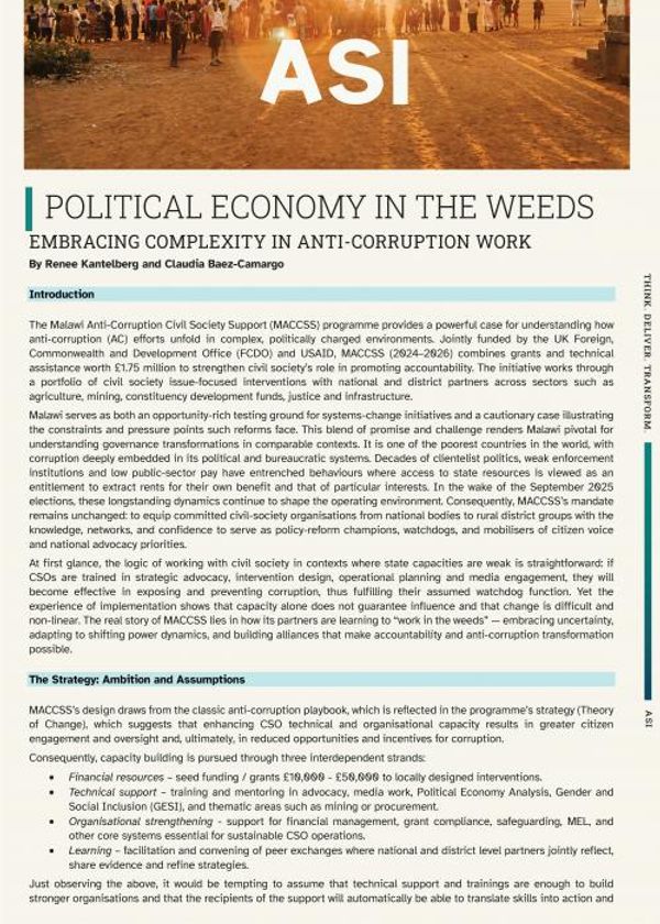 Political economy in the weeds: Embracing complexity in anti-corruption work – lessons learned from anti-corruption programme in Malawi