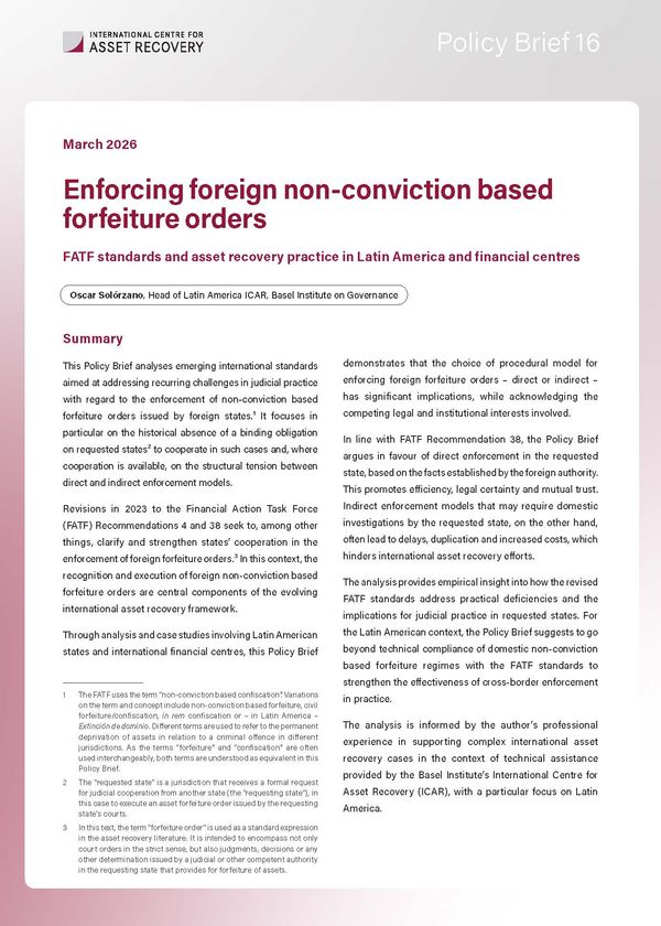 Policy Brief 16: Enforcing foreign non-conviction based forfeiture orders